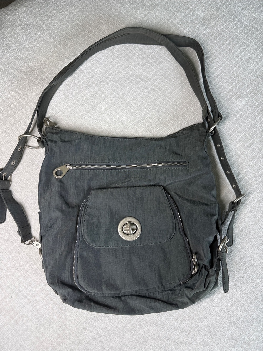 Baggallini gray convertible backpack, shoulder bag, crossbody travel
